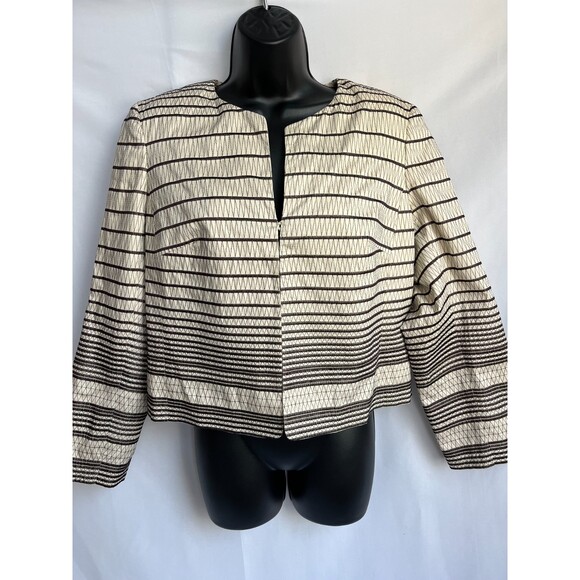 Talbots Cream Brown Embroidered Blazer Jacket Sze 10P Career Office Professional - Picture 1 of 9